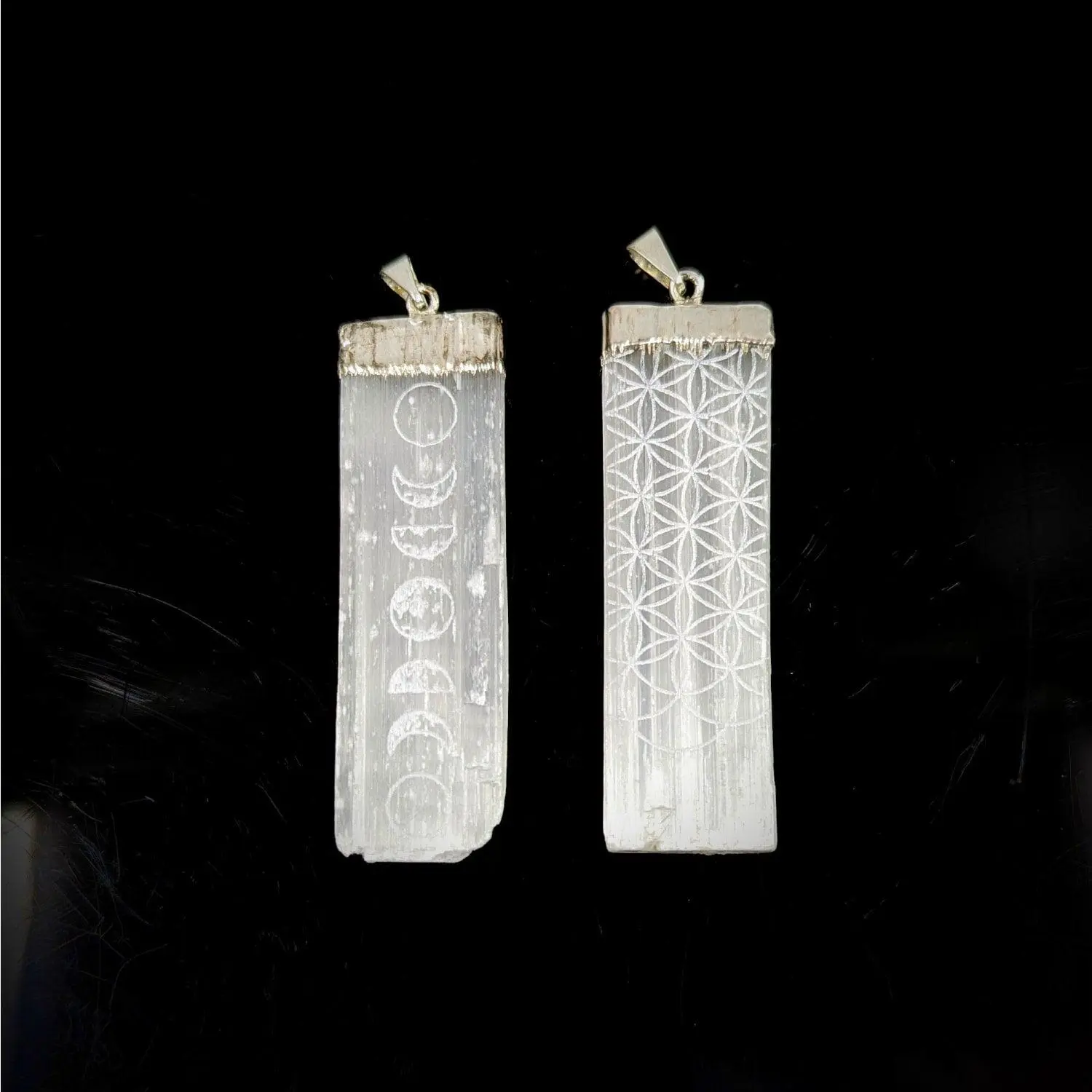 Selenite Pendant with Etched Design