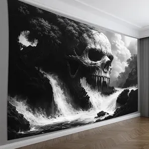 Stunning 3D Skull Tapestry Wall Mural Hanging - Vibrant Polyester Fiber Wall Decoration for Living Room, Bedroom, and Office Decor - Perfect Creative Gift for Parties and Home Atmosphere