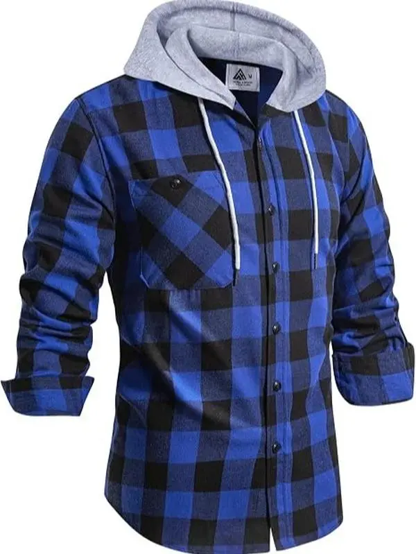 Men's Flannel Shirt Plaid Hoodie Stylish Long Sleeve Fall Casual Button Down Western Shirts with Flat Pocket tiktok shop wardrobewinter free 3 day shipping fall shopping clothing