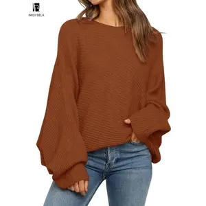 Women's1PieceRoundNeckLongSleeveSweater,BatwingSleeveLong-slevedSolidPullover,CasualSolidTopforSpring&FallOutings,Womenswear