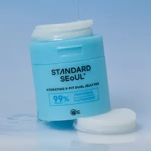 STANDARD SEOUL Hydrating V-Fit Dual Jelly Toner Pads, Deep Hydration & De-Puffing, Dual-Sided Cooling 2-in-1 Toner Pack and Wipe Pads with Hyaluronic Acid, Ceramides and Panthenol, 60 Pads