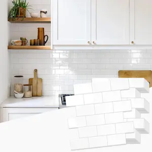Peel and Stick Backsplash Subway Tiles, 10 Sheets of 12" x 12" - 3D Peel and Stick Tile Backsplash for,, Wall Tile (Thicker, Bright Glossy White)