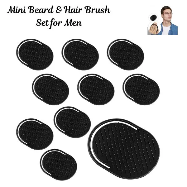 Men's 10-Pack Plastic Bristles Palm Pocket Combs - Dad's Father’s Day Gift, Male Travel Size Hair Brushes & Combs, Mini Beard & Hair Grooming Tool, Scalp Massager Finger Detangling Kit, Black
