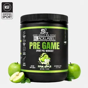 BlackLabel Supplements Pre Game NSF Certified Sport Sour Apple, Lime Rickey, Strawberry Kiwi Flavor Customizable Caffeine Intake Enhanced Focus Stackable Supplement