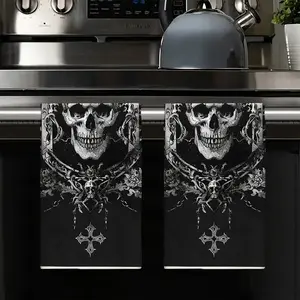 Halloween Skeleton Hand Towels Set of 2, Absorbent Kitchen Dishcloths, Decorative Cleaning Supplies for Cooking Baking Housewarming Gifts