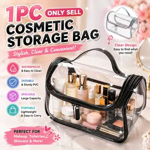1pc travel portable waterproof transparent makeup storage bag, with handle, suitable for airport security checks and vacation, Cosmetic Storage Bag