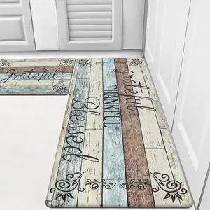Farmhouse Kitchen Mat Set of 2, Flannel Non Slip Cushioned Kitchen Rugs, 15.7"x23.6"+17.7"x42.7" Inch Waterproof Comfort Standing Mat for Sink Office Laundry