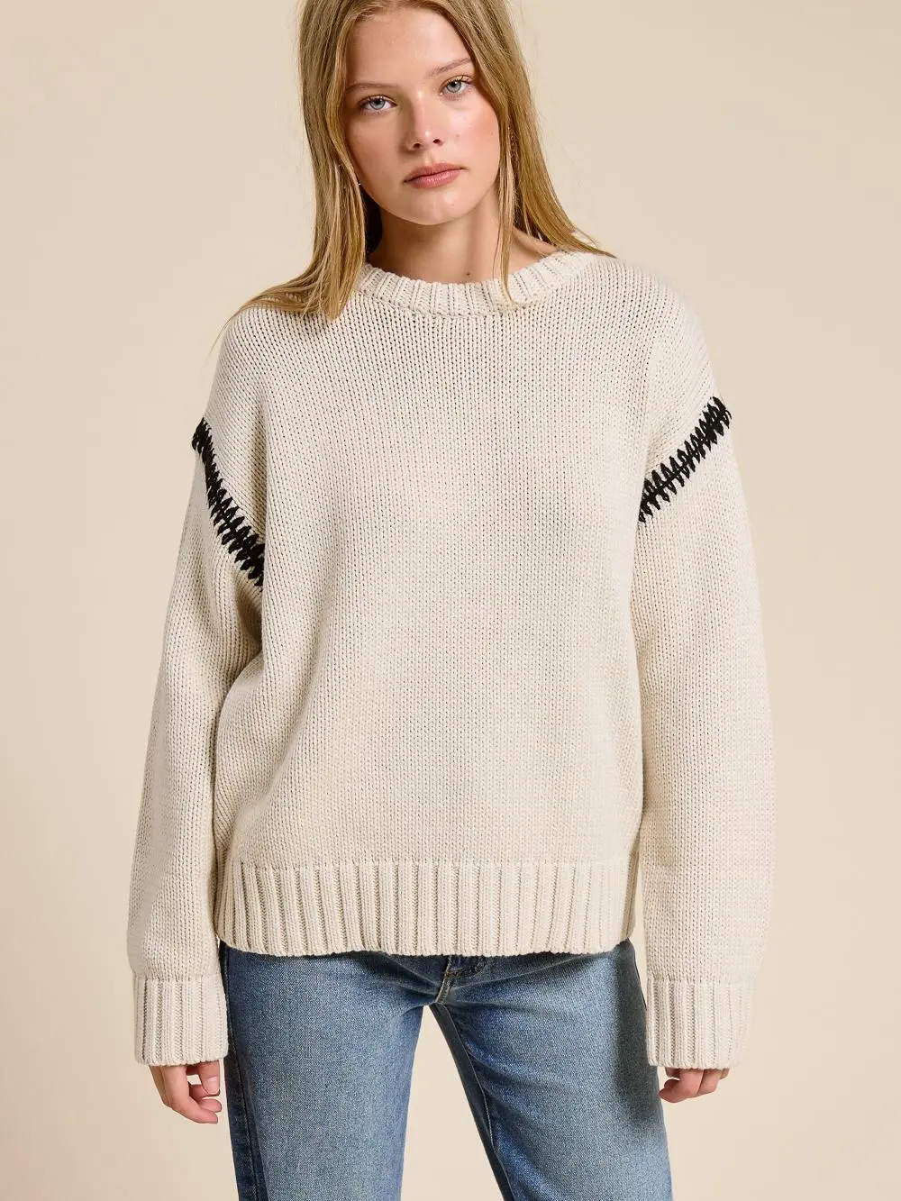 Whipstitch Detail Chunky Knit Sweater – Oatmeal