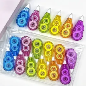 12/6pcs Large Capacity Semi-Transparent Correction Tape Set, Easy Press Eraser Head, Ideal for Notebooks, Office, School Supplies