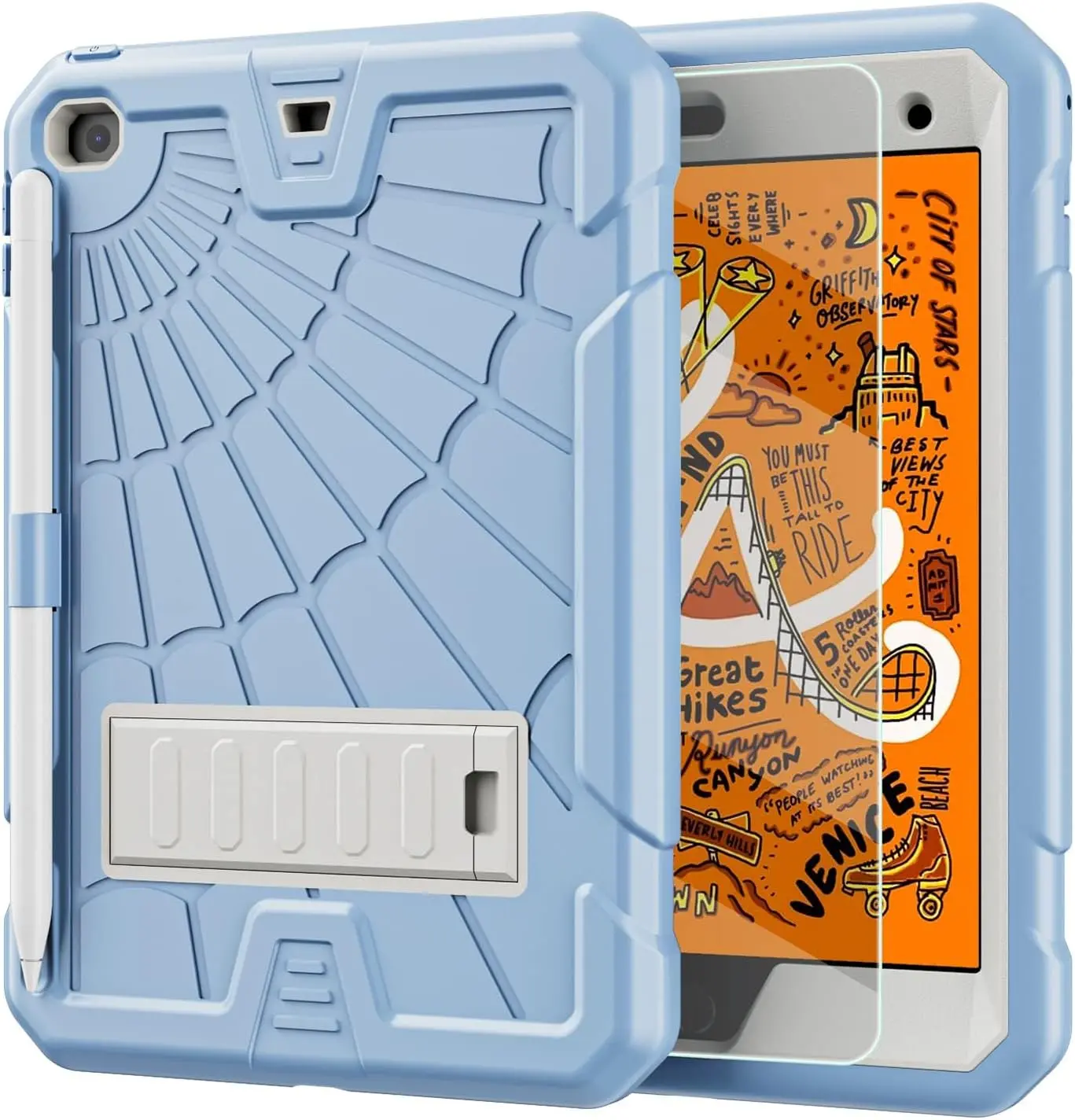Case for iPad mini 5 (2019 Model 5th Generation) for  | iPad mini 4 2015 with Glass Screen Protector | Slim Rugged Case for iPad mini 5/4 Gen 7.9 Inch with Pencil Holder+Stand | Ice Blue