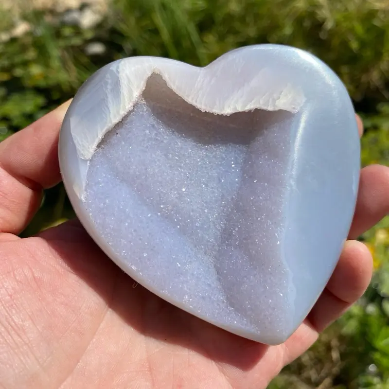 Super Sparkly Sugar Druzy Agate Heart - Natural Mineral Crystal - Blue/Gray/Lavender
