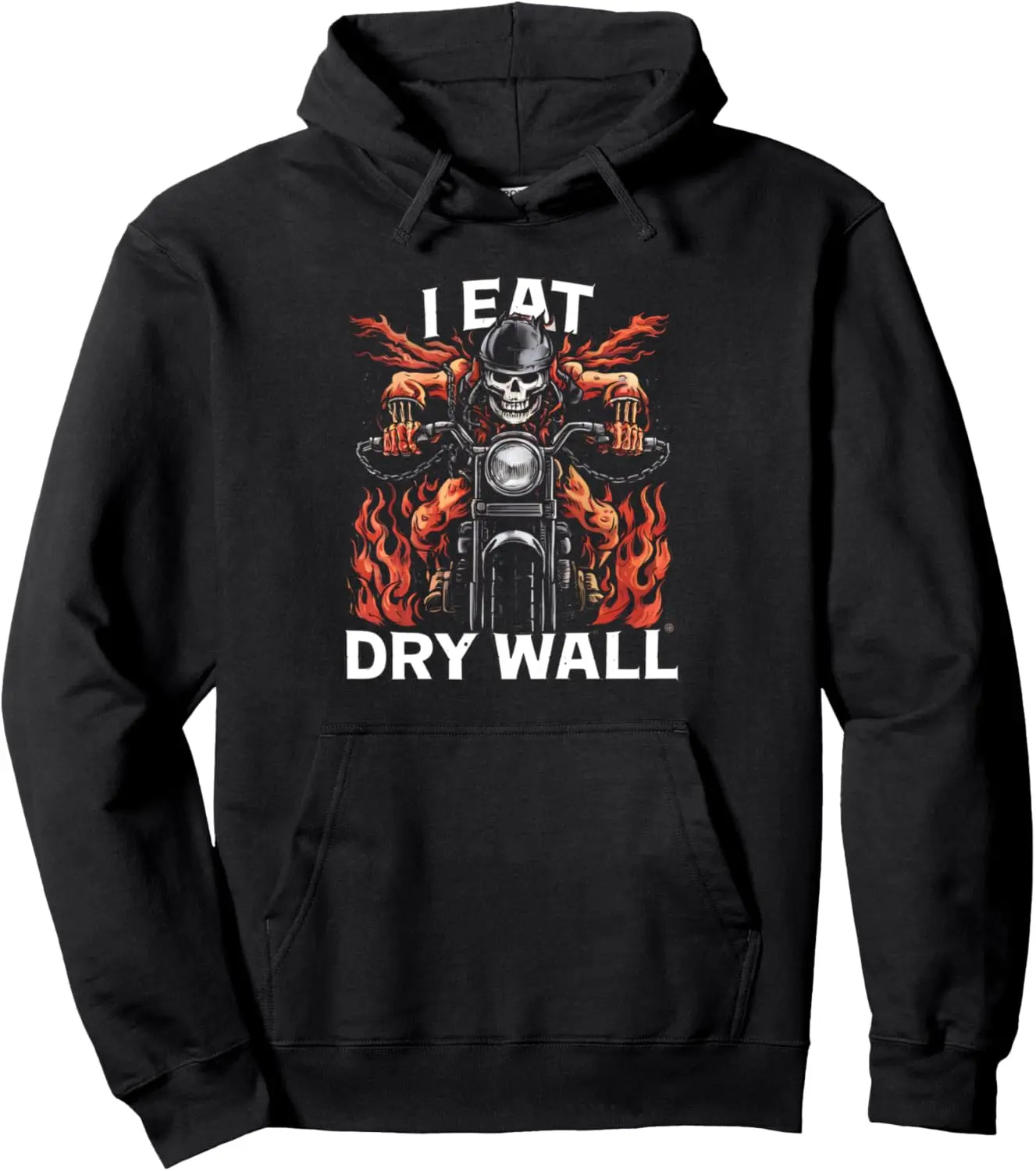 I Eat Drywall Funny Brainrot Cringe Meme Skeleton Biker Pullover Hoodie