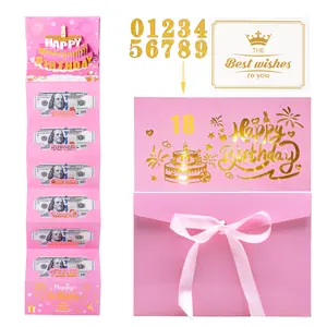 3D Pop Up Birthday Money Pull Out Card, Foldable Birthday Cash Gift Envelope with Number Stickers, Creative Cake Design Surprise Pull Tab Money Holder for 18 Year Old Girl, Birthday Gift for Daughter, Sister, Best Friend, Birthday Party Favor Decorat