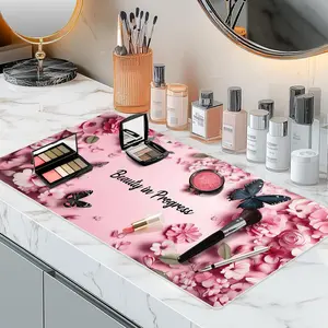 Dual-Sided Waterproof Synthetic Leather Makeup Mat for Desk, Makeup Station, Crafts, Multi-Use Scratch & Stain Resistant Surface Protector Pad for Vanity, Desktop, Craft Table (Butterfly)