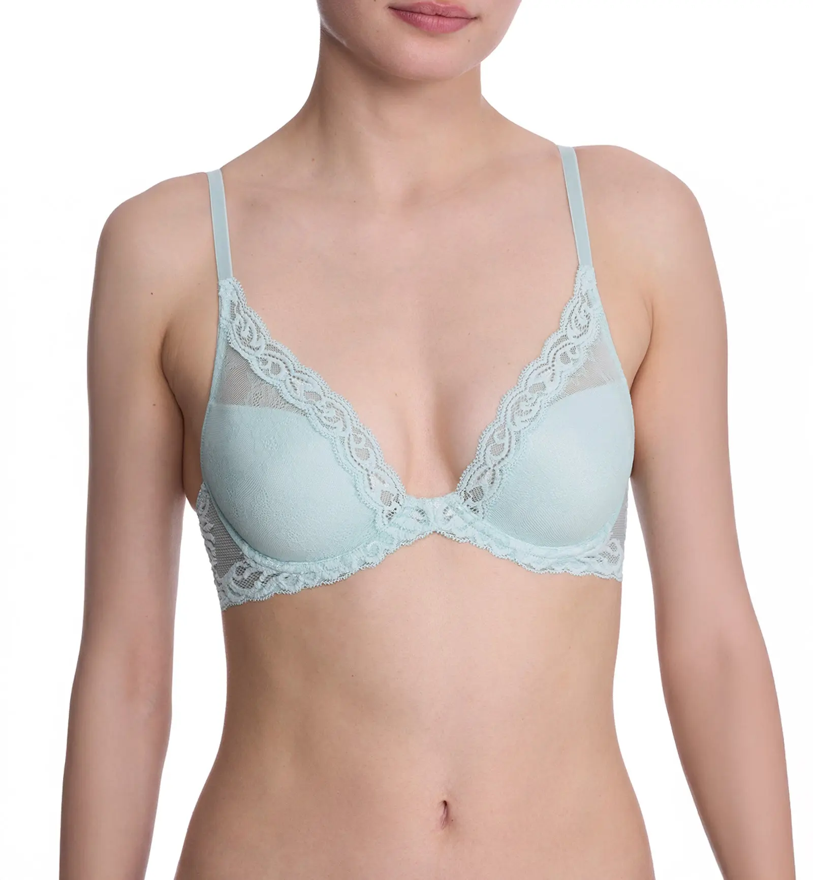 Natori Feathers Contour Plunge Underwire Bra (730023) - Whipped Mint Lace/Mint Glass