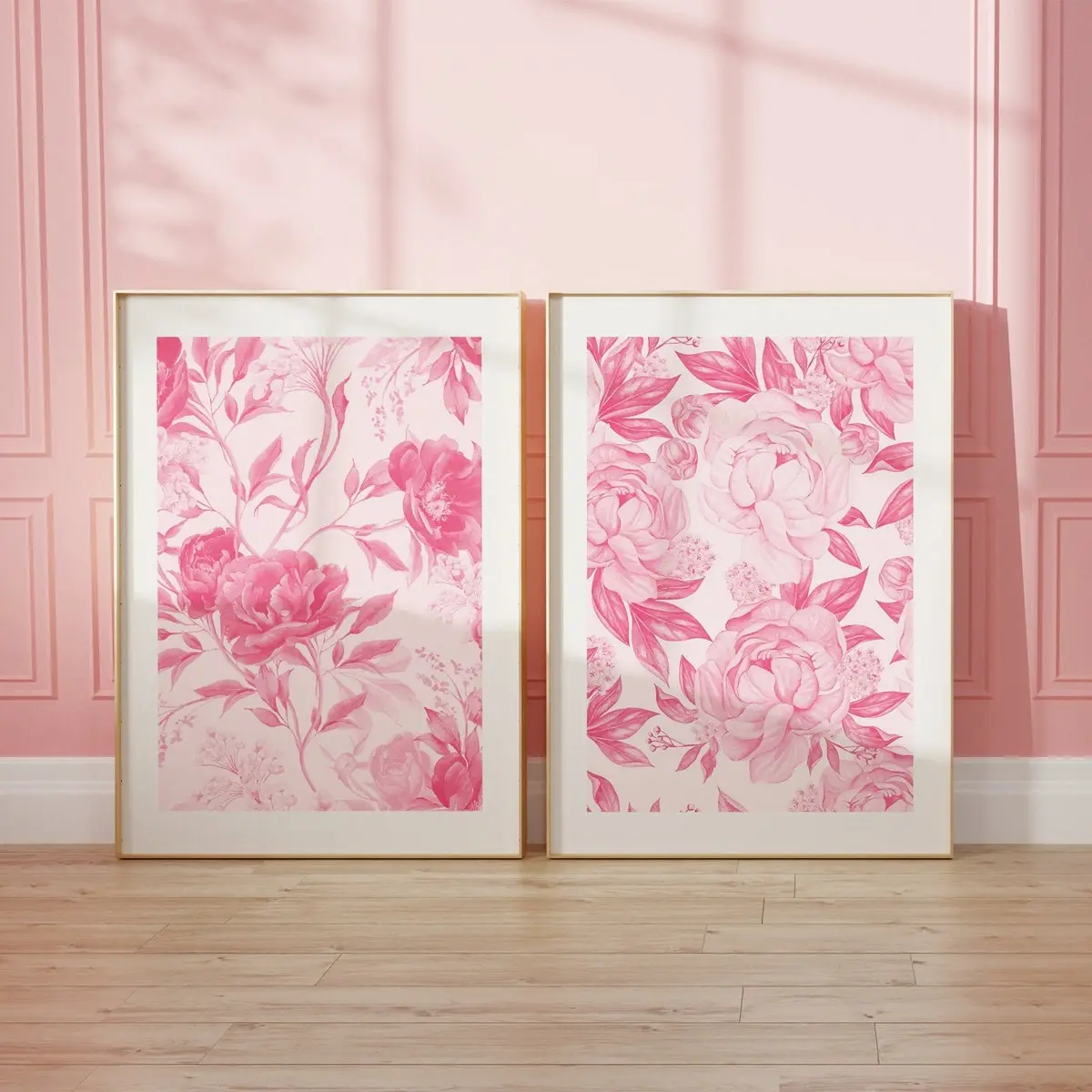 Love Shack Fancy Wall Art Set of 2 Prints Pink Vintage Floral Print Chinoiserie Wall Decor Simple Aesthetic Dorm Room Decor, Room Decor, Unframed