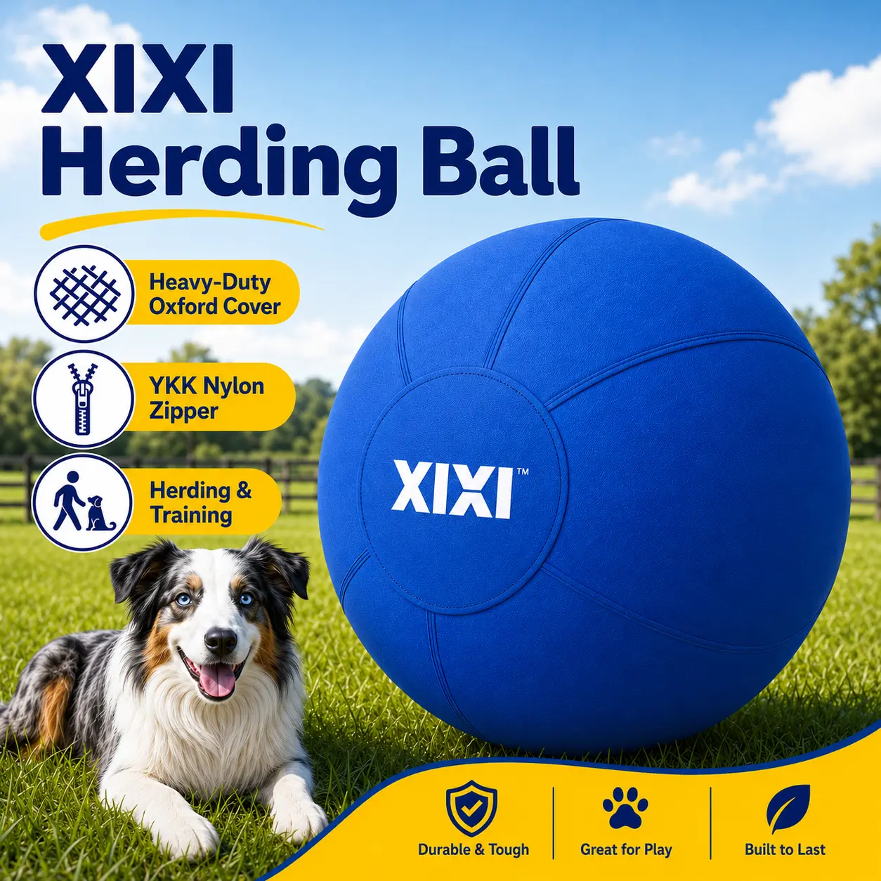 xixiPup Heavy-Duty Fabric Dog Herding Ball Toy - Inflatable Inner Ball Complete Play Set for Active High-Energy Dogs, Encourages Chasing, Control, Pushing, Multi-Size (18-in, 22-in, 25-in) for Outdoor Interactive Exercise