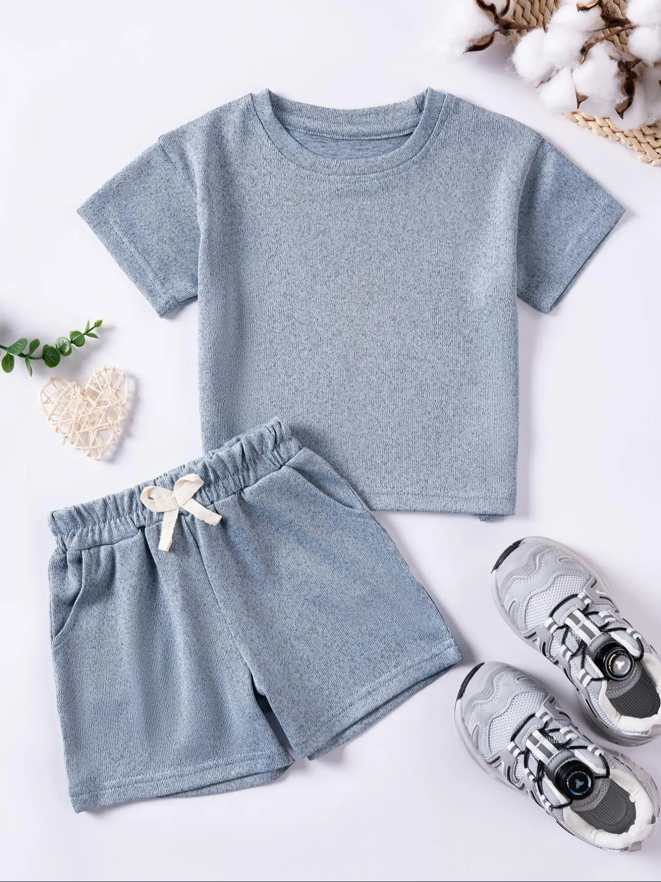 Two-Piece Set Toddler Boy's Solid Short Sleeve Tee & Elastic Waist Shorts, Casual Round Neck T-shirt & Shorts for Summer, Kids Clothes for Daily Wear,