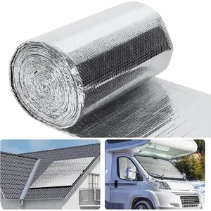 Aluminum Foil Insulation Roll, Reflective Window Heat Radiation Barrier, RV Window Rain Protection, 100cm X 50cm with 20 Pairs Adhesive Strips