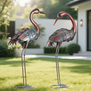 Crane Garden Statues Outdoor Yard Decorations Metal Heron Yard Art Bird Sculpture Decor for Outside Lawn Patio Large Size, for Women Mom,Set of 2