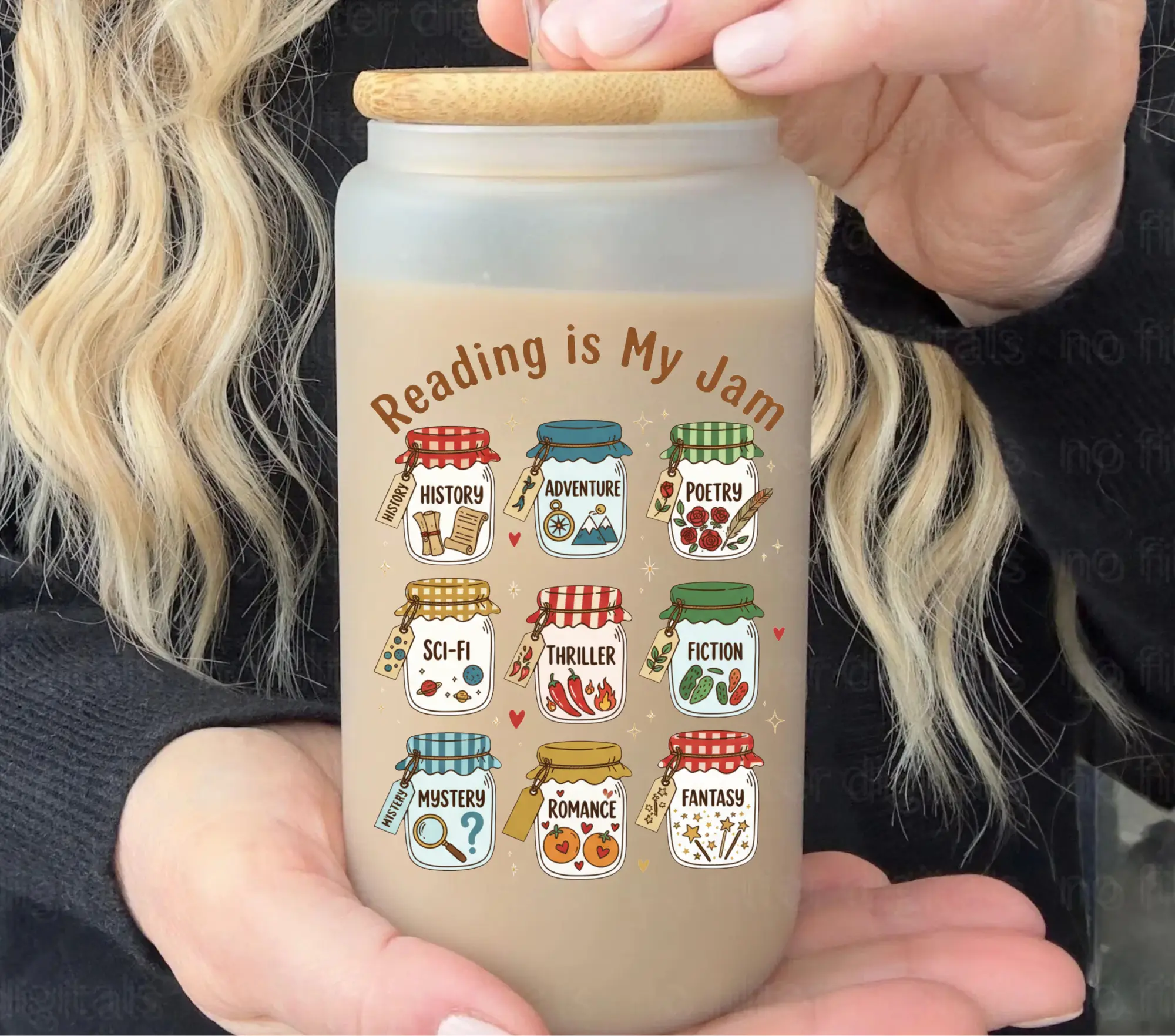 Reading Is My Jam Cozy Bookish Frosted Glass, Bookworm Frosted Glass Tumbler, Cute Book Lover Glass Cup