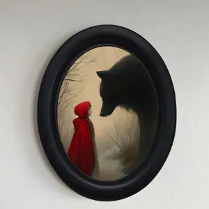 Vintage Art Style Dark Fairy Tale Design, Little Riding Hood and Wolf Pattern Wood Wall Art, Perfect for Halloween Christmas Thanksgiving, Home Decor Products