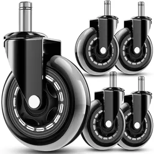 Office Chair Wheels Replacement Rubber Caster Set of 5 for Hardwood Floors & Carpet 3" Rollerblade Heavy Duty Casters Universal Fit Smooth Rolling Protect Flooring