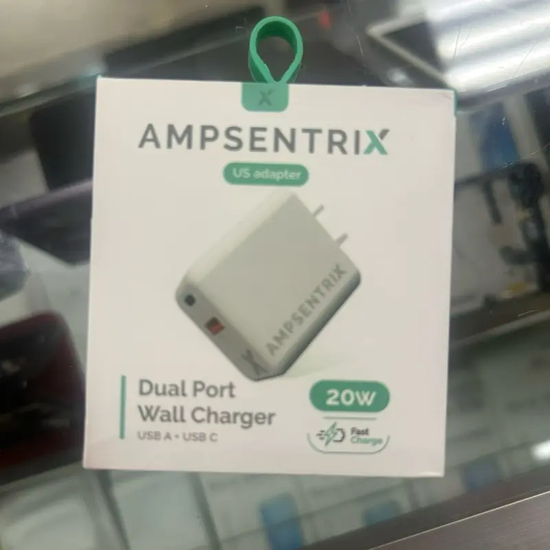 AMPSENTRIX 20W Dual Port Wall Charger – USB-C + USB-A Fast Charging US Adapter