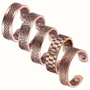5pcs Copper Rings For Women&Men, Adjustable Magnetic Copper Rings With Open Design, Jewelry Gifts For Mother'S Day&Father'S Day