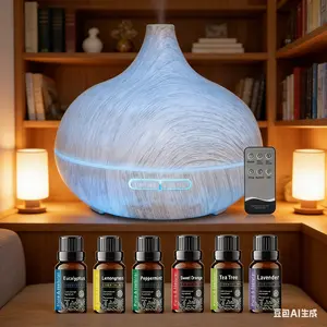 550ml Essential Oil Diffuser Soundwave Tech Auto Shut Off with 7 LED Colors Remote Control Cool Mist Humidifier for Home Office Aromatherapy Colorful Flame Aroma Humidifier USB