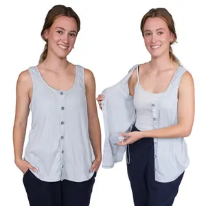 Inspired Comforts Post Mastectomy Ribbed Tank top with Drain Pocket & Button Front