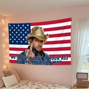 Patriotic Cowboy American Flag Tapestry, Country Music Wall Hanging Decor, Western Cowboy Flag Banner, American Way Quote Tapestry, USA Patriotic Room Decor, Man Cave Wall Art, 4th Of July Country Style Decor