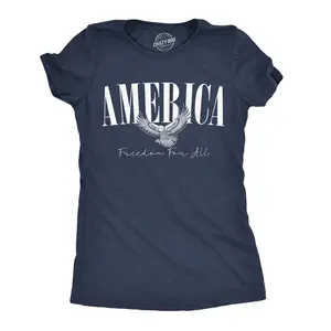 Womens Funny T Shirts America Freedom For All Awesome Fourth Of July Tee For Ladies Funny Womens T Shirts Cute Vintage Fashion Casual Ladies T-Shirt Gift Patriotic Tops for Women Women's Novelty Tees Navy -
