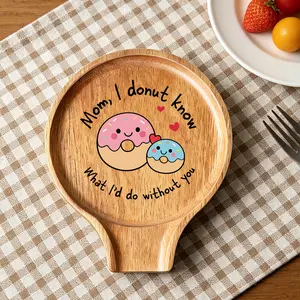 1pc "Mom, I Know" Donut Print Wooden Spoon Rest, Multi Functional Kitchen Utensil Holder for Spoons, Ladles & Cooking Tools, Stylish Countertop & Stovetop Organizer, Sweet Home Gift for Kitchen Lovers