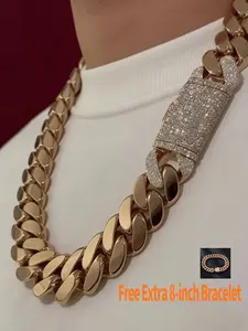 Luxury Gold Plated 23mm Wide Miami Cuban Chain Hip Hop Rap Men's Necklace Hip Hop Trendy Party Date Rapper Exclusive Valentine's Day Gift Choice Easter Thanksgiving Gift Free Extra 8-inch Bracelet