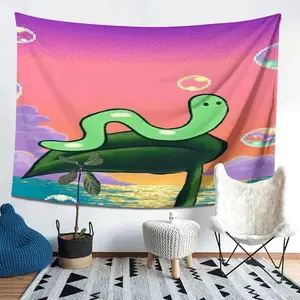 A Stylish And Cute Green Snake And Leaf Patterned Tapestry, Perfect for Home Decor, Dorm Privacy Cover, And Photography; a Lightweight Decorative Item That Works Well for Photos