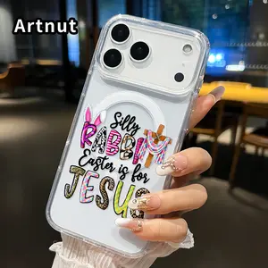 Magnetic Phone Case for iPhone 17 16  Pro Max Plus 15 14 13 12 11 Air E Easter Bunny Tribute Printed Clear Acrylic All Coverage Cover Support Wireless Charging for Girl