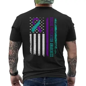 Suicide Prevention Awareness American Flag Ribbon Support Men's T-shirt Back Print Casual Style;Retro Styles