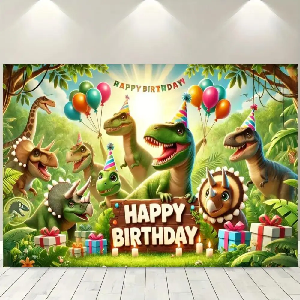 Colorful Dinosaur Birthday Party Backdrop, 1-Count Festive Party Decoration Supply, Indoor & Outdoor Home Banner, Lightweight