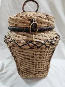 Vintage Woven Lidded Wicker Basket