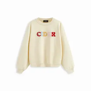 Cider Terry Round Neckline Cider Appliques Oversized Sweatshirt