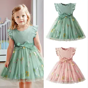 2025 Summer Dress for Baby Girls Clothing Short Sleeve 1-5 Years Old Children Casual Cute Flower Dress for Kids