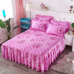 Bedsheet King Size With 2 Pillow- Frill Ruffle  Design Flower Printed All Seasons Universal Non-slip Bedding Set