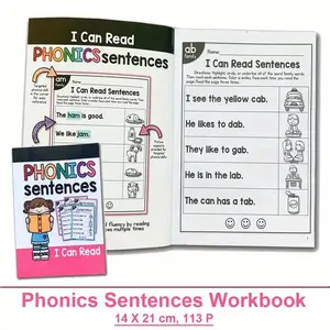 Learning Phonics Workbook for Kids, Sentence Building Practice with Cvc Words, Visual Word Activities, Prek-Grade 1 Home Education Tool, Learning Materials, Visual Learning Tools