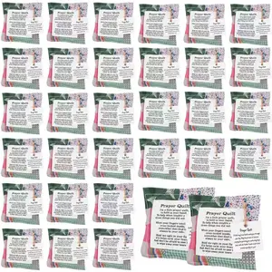 32 Pieces Mini Prayer Quilt with Cross Inside Pocket Prayer Quilts Squares Poem Patches Handmade Scripture Prayer Cloths for Religious Pastor Church Christmas Appreciation Gifts (32 PCS)