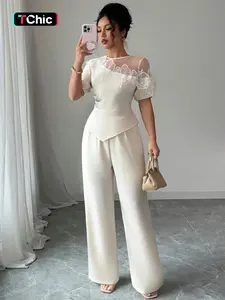 Women's Autumn Winter Casual Fit Lace Dress, Long Sleeve Round Neck A-Line Midi Dress, Elegant Chic Plain Pattern, Perfect for Daily Wear, Womenswear