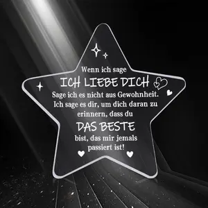 Romantic Acrylic Star Decoration, Laser Engraved German Text Star Shaped Ornament, Desktop Decoration for Home Office, Perfect Anniversary Or Wedding Gift, Signs