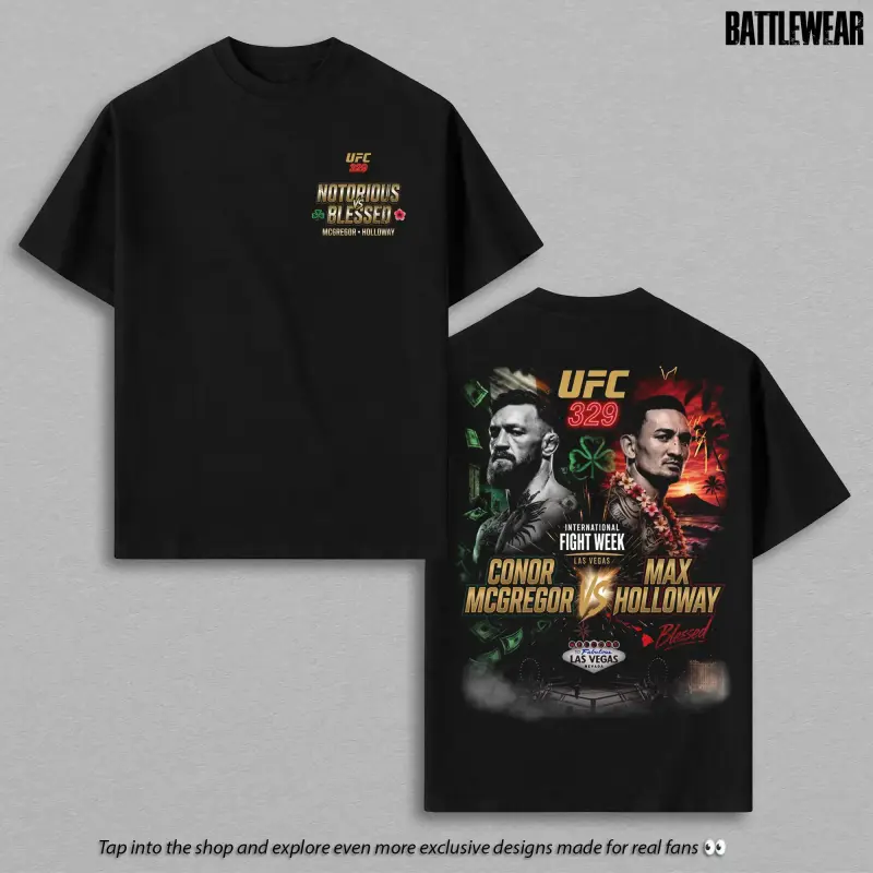 Unisex Athletic Fitted Breathable Cotton Graphic T-Shirt - UFC 329 Conor McGregor vs Max Holloway Vintage Fight Poster Tee, Notorious vs Blessed MMA Streetwear, Las Vegas International Fight Week UFC Fan Retro Tee (Cold Wash Recommended), S, Conor Mcgrego