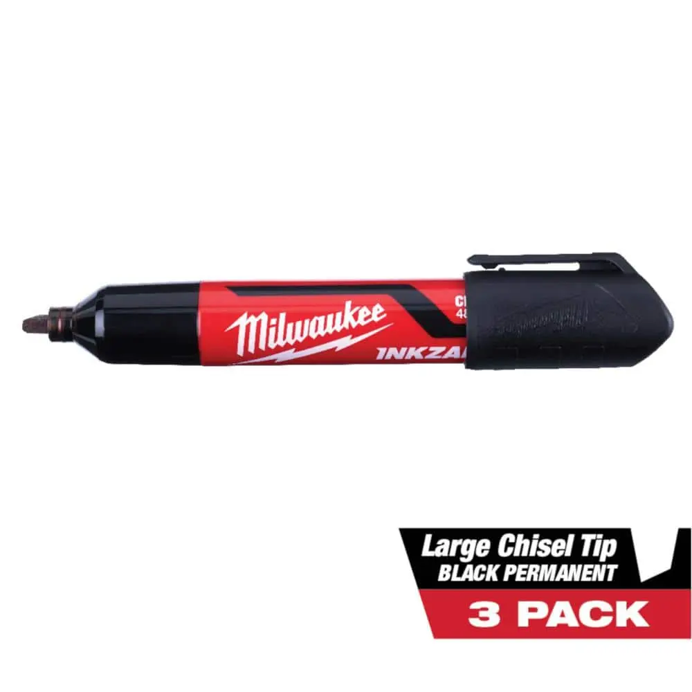 INKZALL Black Large Chisel Tip Jobsite Permanent Marker 3-Pack with Large Chisel Tip