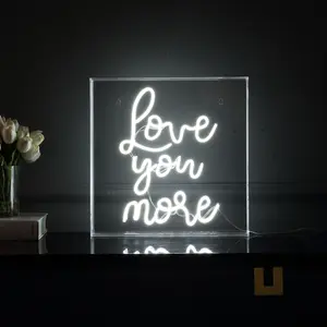 JONATHAN Y Love You More Square Contemporary Glam Acrylic Box USB Operated LED Neon Light; for dorm, living room, dining room, college